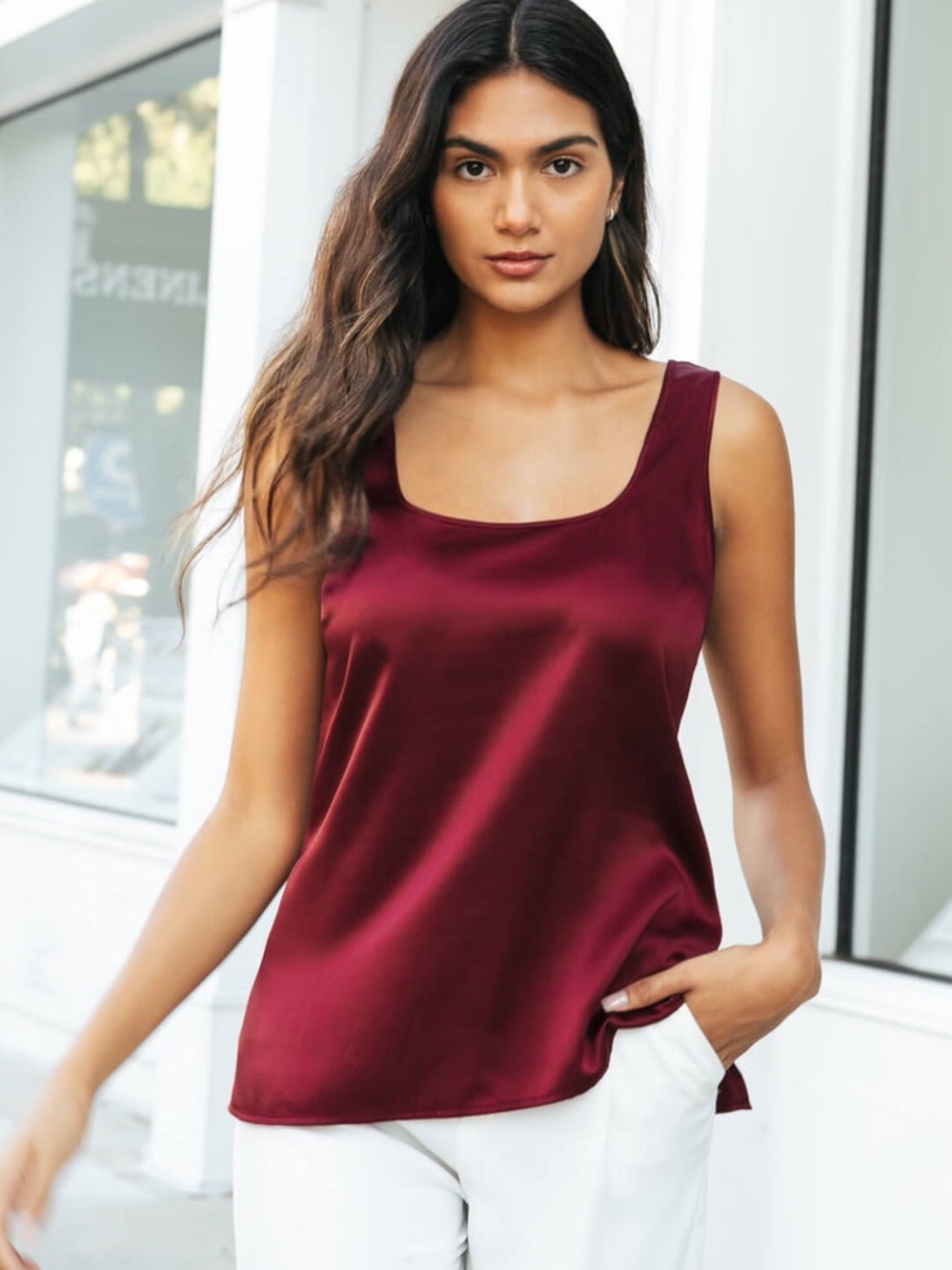 Ravella 100% Silk Fiora Loose Flowy Tank Top Burgundy Size XL